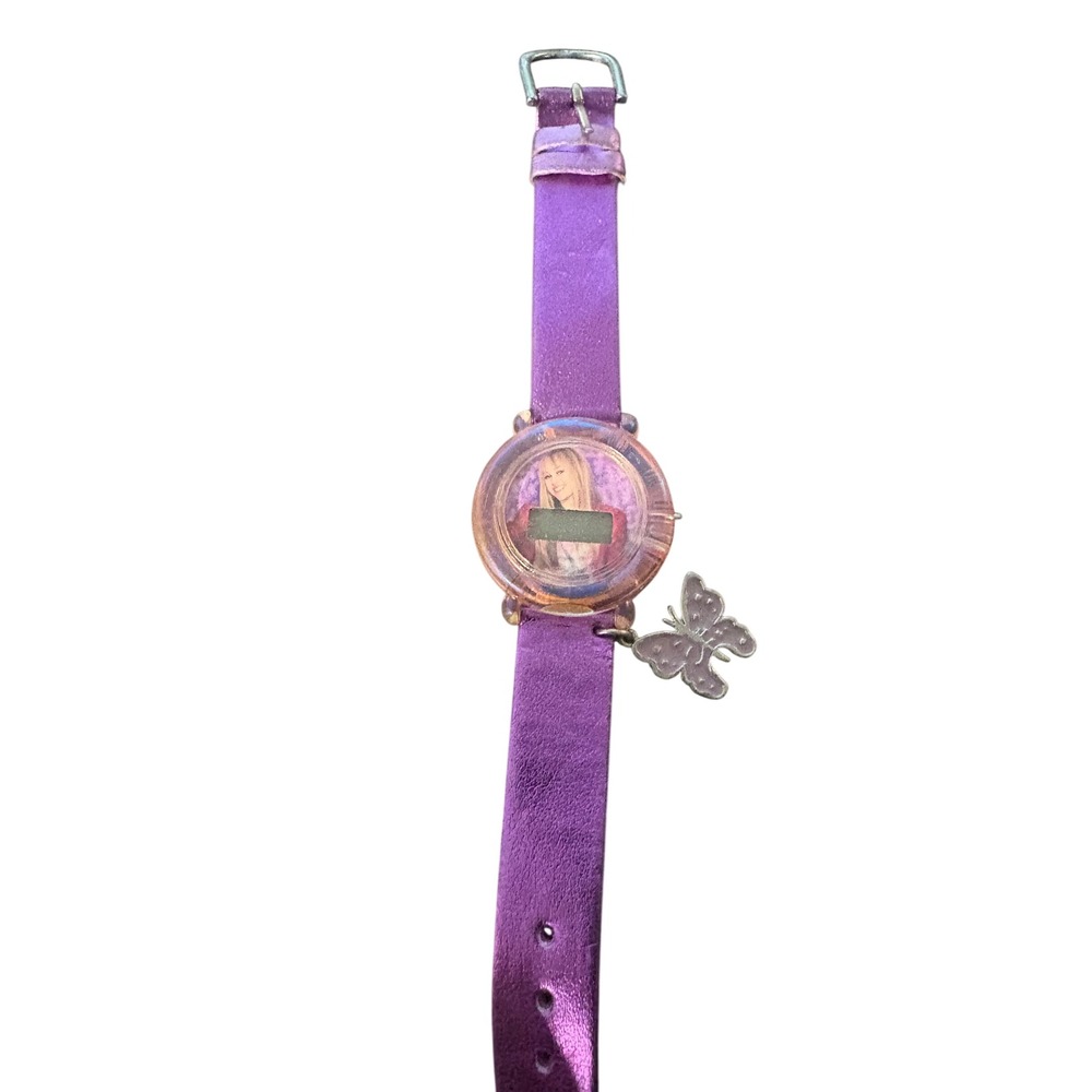 Vintage Disney Hannah Montana Digital Watch Purple Metallic Strap Butterfly Char